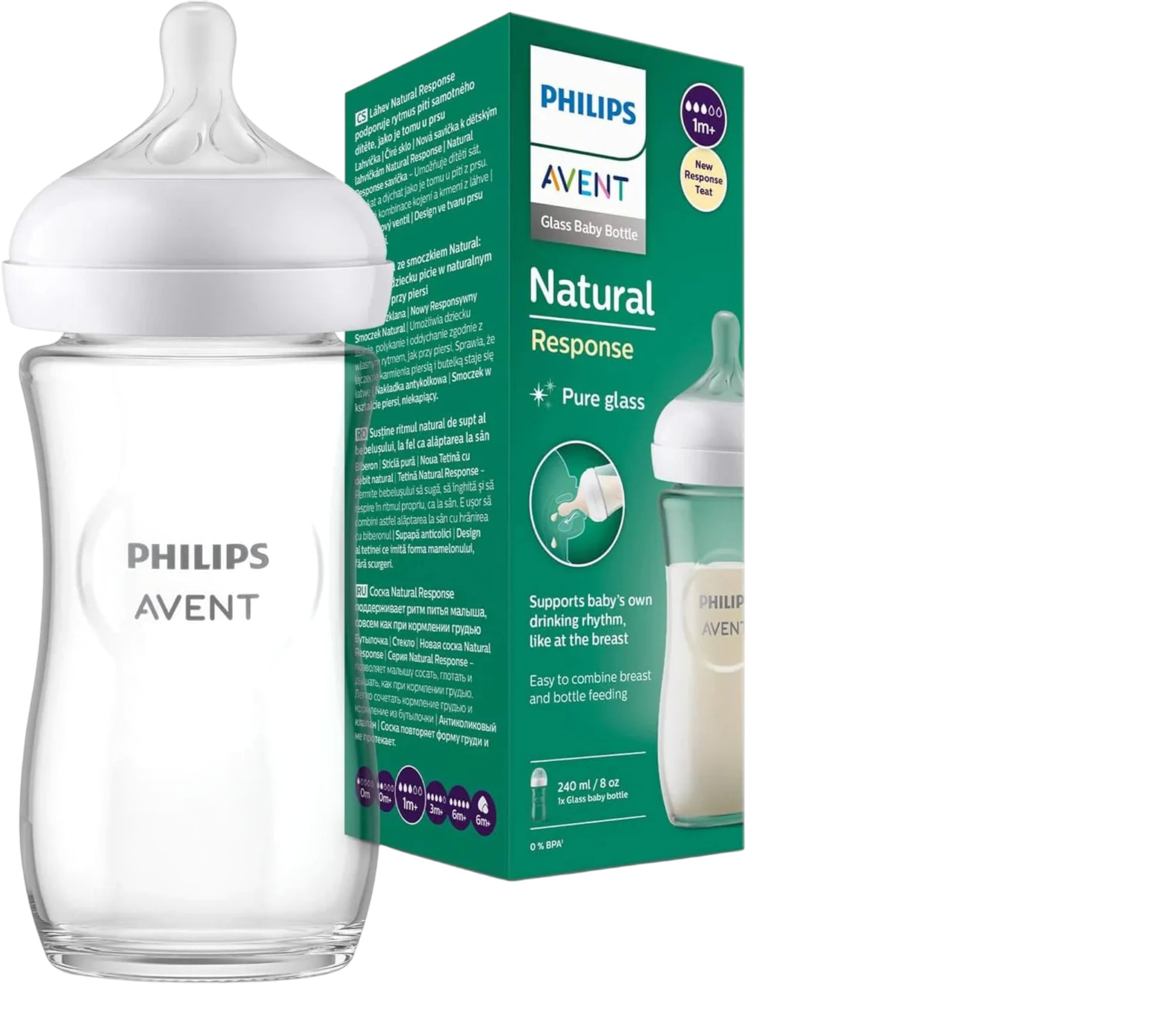 Philips Avent Biberon en verre à Réponse Naturelle 1m+